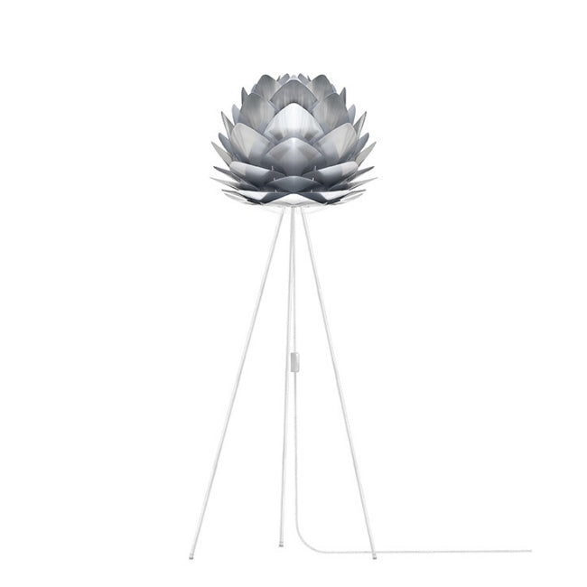 Silvia Brushed Steel (Medium) - Floor Lamp (White Stand)