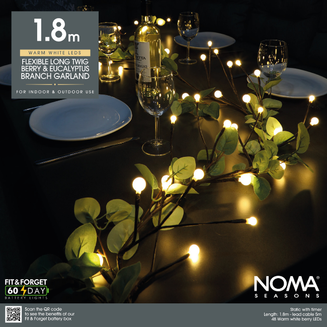 Noma 48 (Battery Operated) LED 1.8M Berry & Foliage Garland