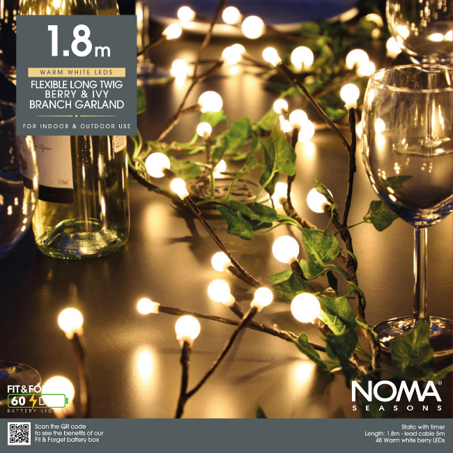 Noma 48 Battery Operated Flexible Berry & Ivy Garland LED Garland - 1.8M