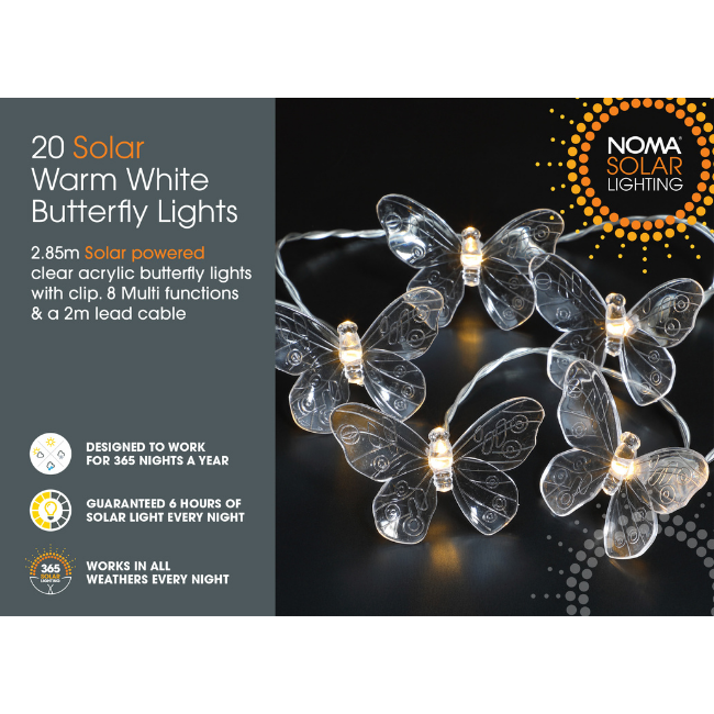 20 NOMA Solar Multi Function Butterfly Lights - 2.85M